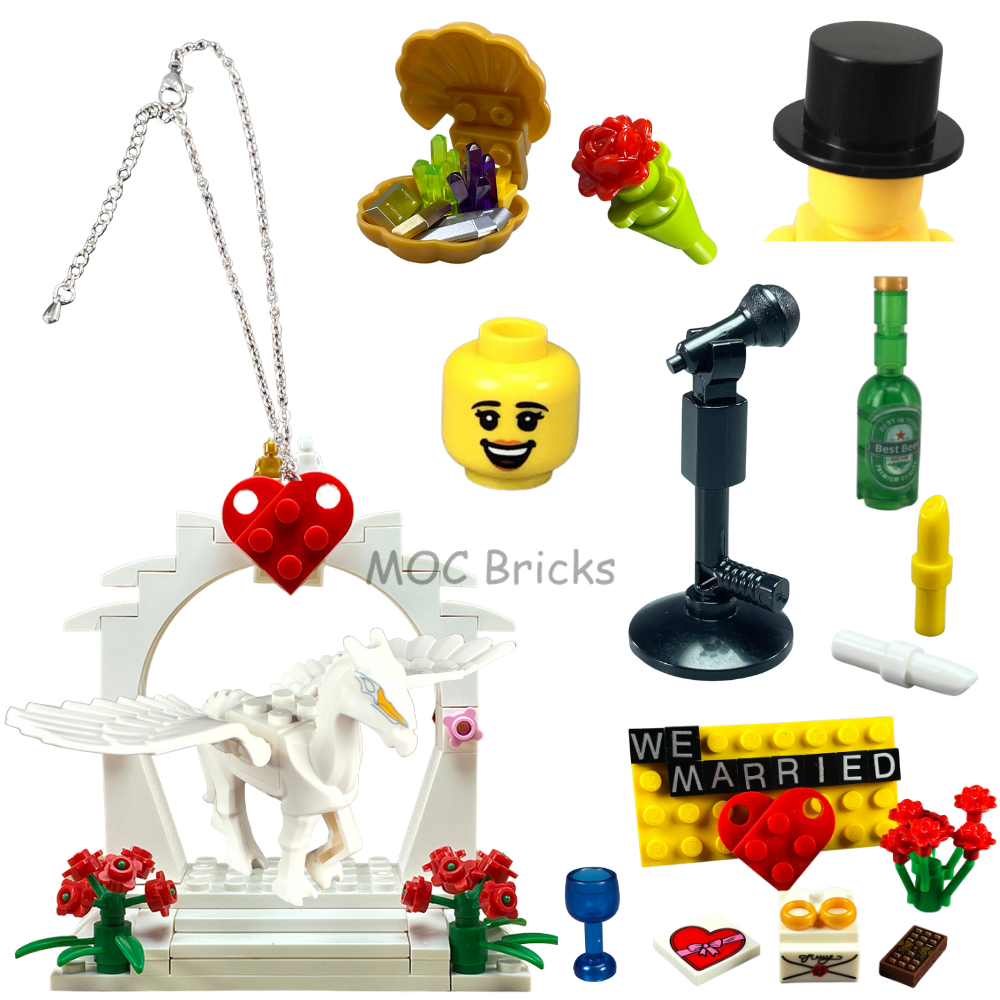 호환부품 MOC 브릭 피규어 팔찌 다이아몬드 신부 신랑 결혼 체인 빌딩 블록 조립 친구 장난감 선물