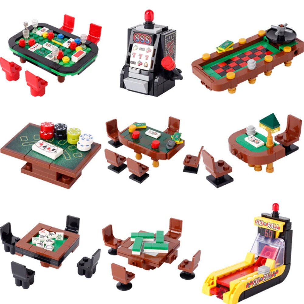 호환블록 시티 카지노 게임 빌딩 블록 슬롯 스키 볼 콘솔 마작 포커 체스 테이블 MOC 브릭 장난감