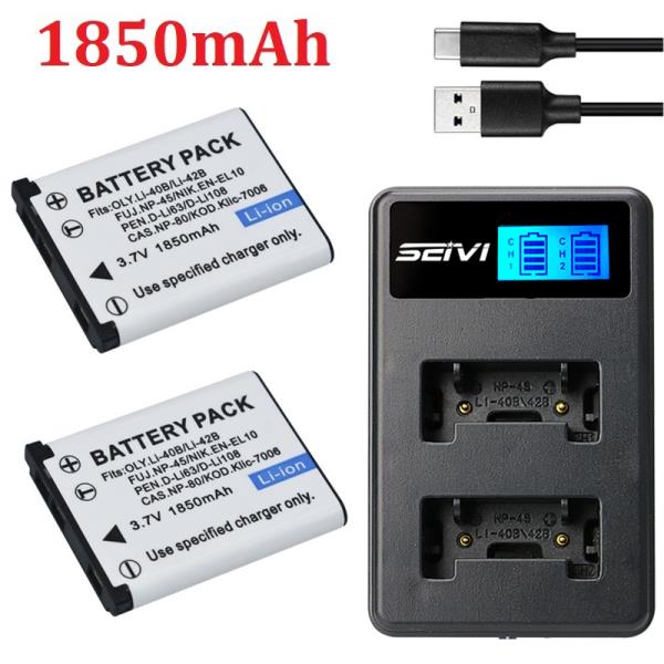 Li40B Li42B ENEL0 배터리 및 LED 듀얼 슬롯 충전기 올림푸스 Li 40B 42B 니콘 EN EL0 파인픽스 XP70 XP60