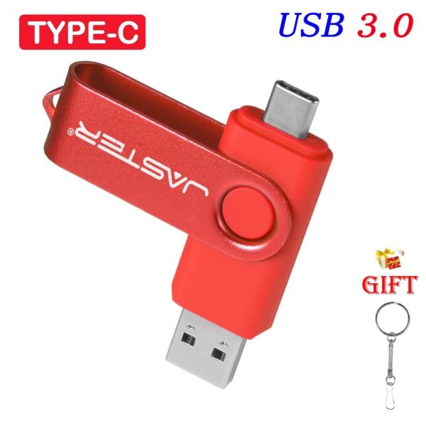 [오늘출발] TYPE-C USB 3.0 플래시 드라이브 안드로이드 휴대폰 고속 펜 무료배송 키 Chian 메모리 스틱 검은색 빨간