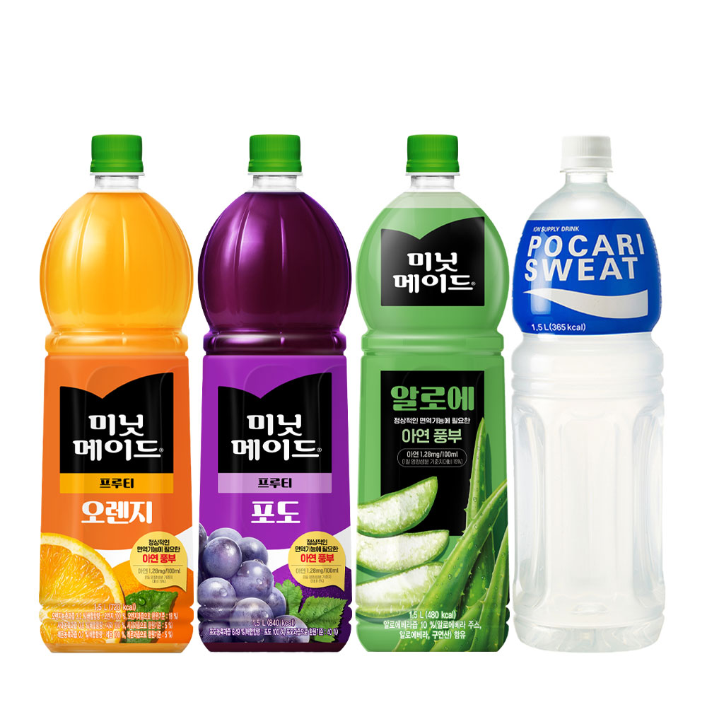 [오늘출발] 미닛메이드 과일 주스/ 미닛메이드 1.5L 오렌지+포도+알로에+포카리스웨트 총 4페트