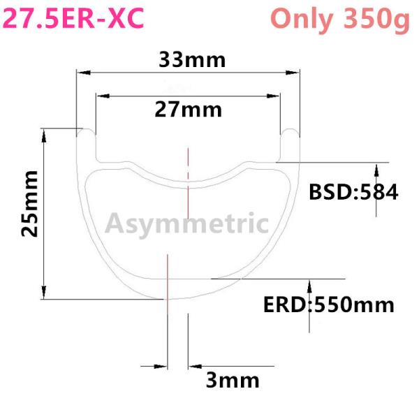 [오늘출발] CBA27.5XC33SL 비대칭 350g 33mm 너비 깊이 27.5er 카본 림 산악 자전거 휠 튜브리스 XC mtb