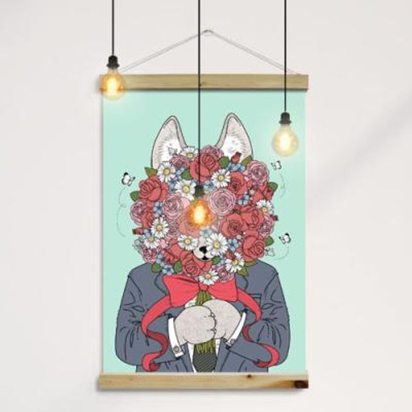 ca386-우드스크롤_60CmX90Cm-꽃을든여우