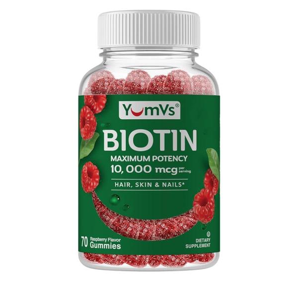 YUM-VS YumVs 고효능 비오틴 젤리  성인 및 아동용 일일 식이 보충제  비오틴 5000mcg  천연 라즈베리 맛