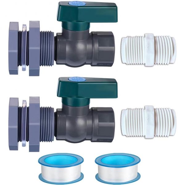 BAOMEI2 벌크헤드 피팅 호스 수도꼭지 어댑터 및 스레드 씰 테이프가 포함된 3/4인치 레인 배럴 스피갓 키