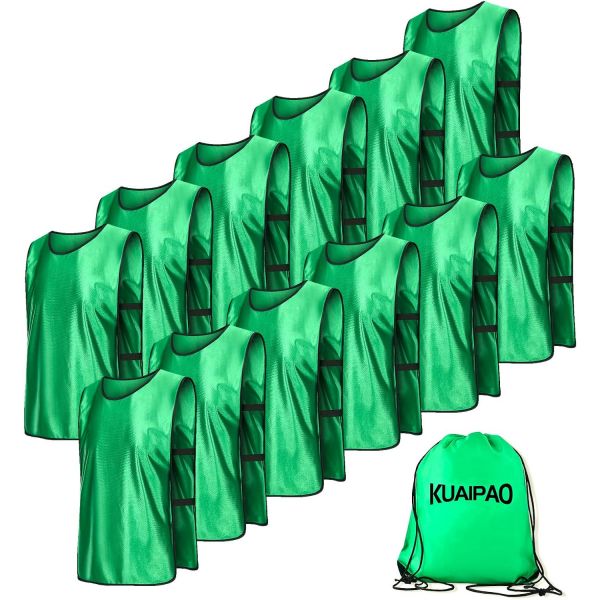 12피스 축구 피니시 스크림마주 조끼 팀 연습 저지 스포츠 무료 휴대 가방 포함