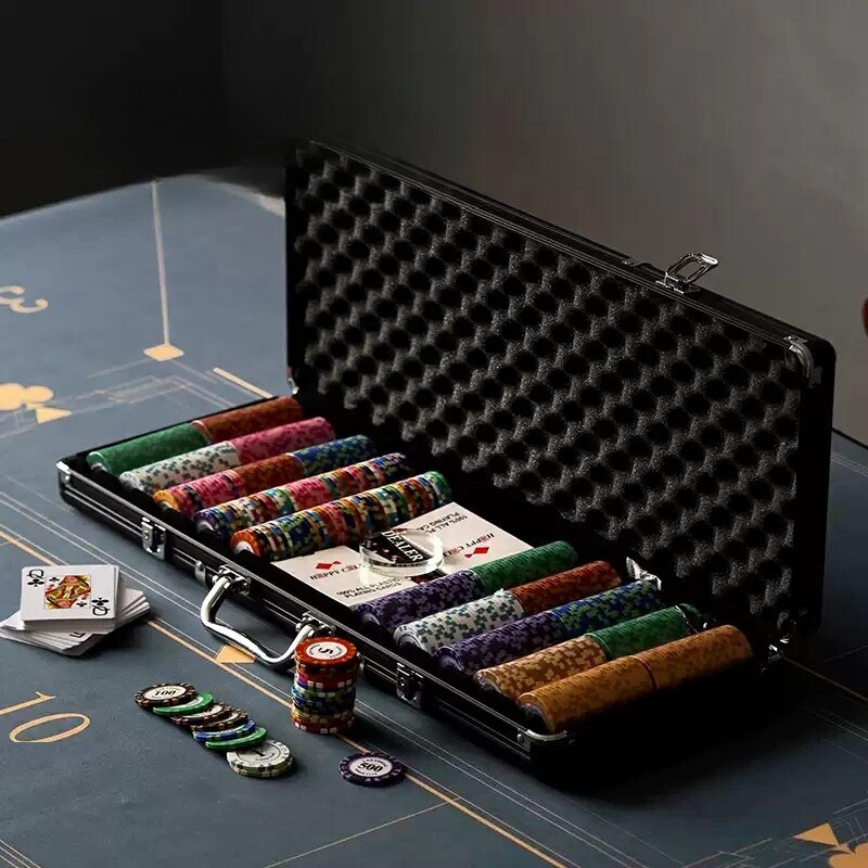 카지노 칩 세트 하드케이스 세븐 카드 포커 바카라 홀덤 숫자칩-크라운칩300+실버박스