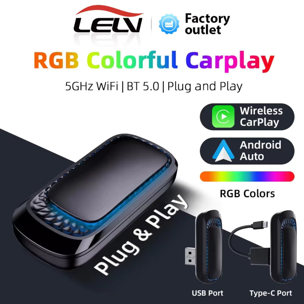 GEEKI 차량용 자동차 핸즈프리 카플레이 카팩 Lelv 유선-무선 RGB 박스 어댑터 USB/C 타입 플매트 카펫 매