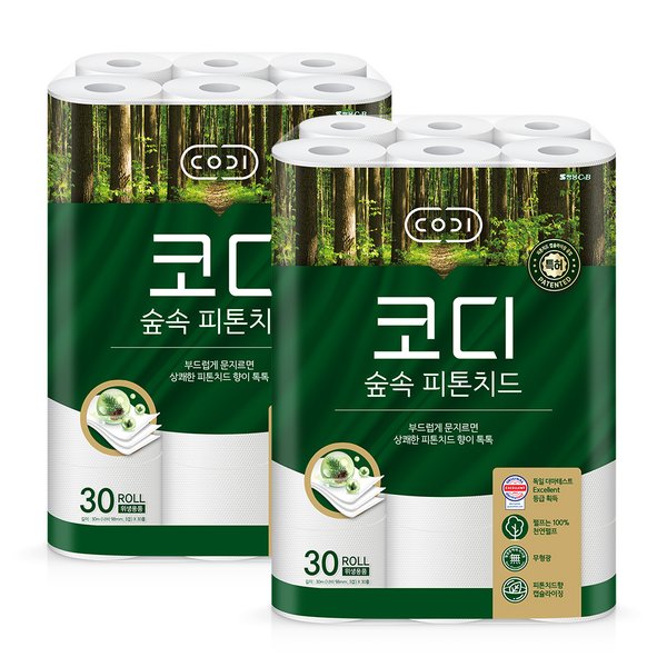 코디 SSG코디 숲속 피톤치드 30m30롤 2팩(총60롤천연펄프 무료배송)