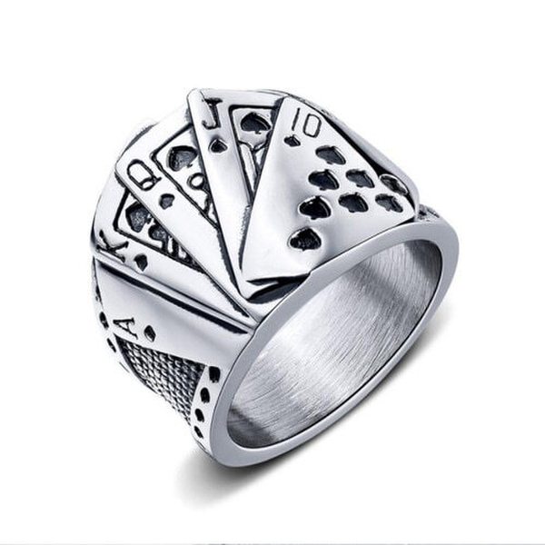 [보보스][오늘출발] 에르모사제이 맨즈 써지컬 스틸 레트로 힙합 포커 남자반지 MR008