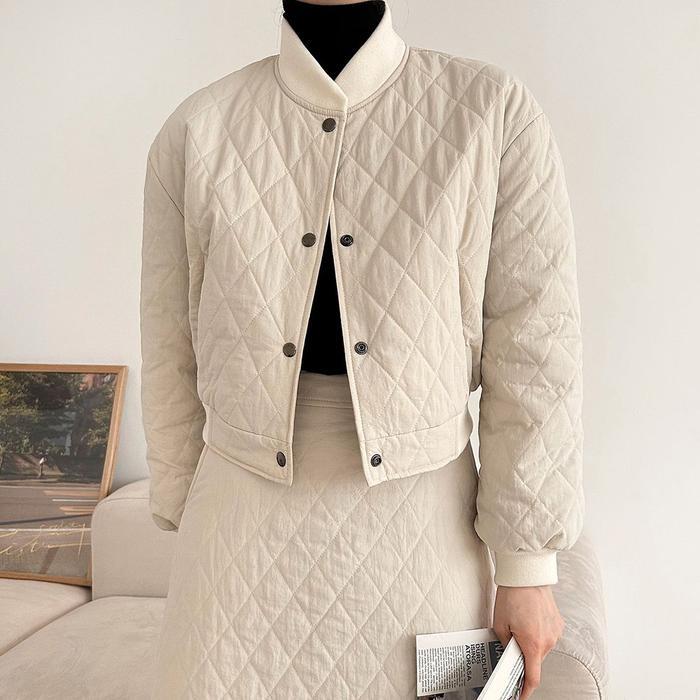 여자 블루종 퀼팅 세미크롭 포켓 점퍼