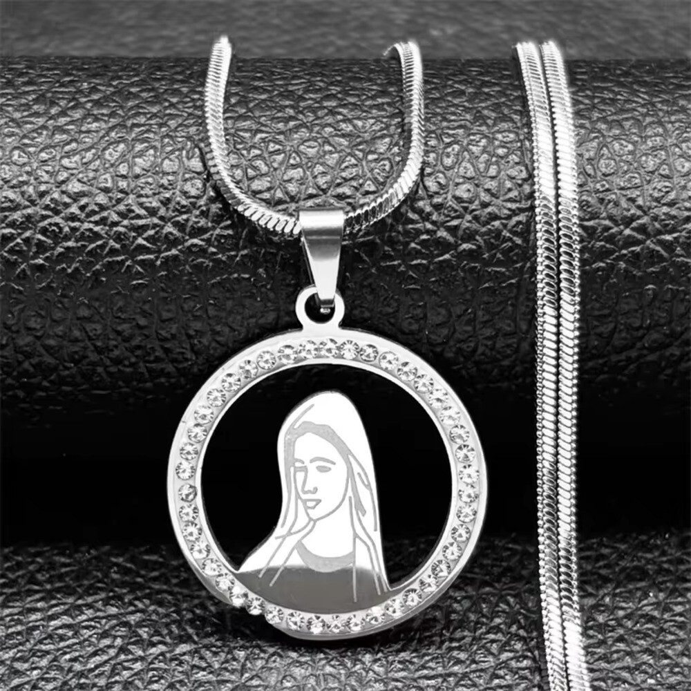 기적의패 성모 마리아 Guadalupe 여성용 펜던트 목걸이 스테인레스 스틸 기독교 레이디 종교 부적 체인 쥬
