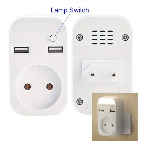 [오늘출발] 벽 플러그 EU 어댑터 소켓 6W 야간 조명 휴대폰 충전용 2 USB 포트 무료 배송 5V 2A 전기 콘센트 2500
