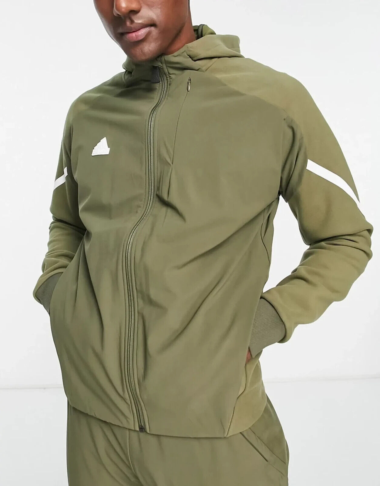 아디다스 후드티 맨투맨 스웻셔츠 남성 미디움 올리브 디자인 4 게임데이 풀집업 New