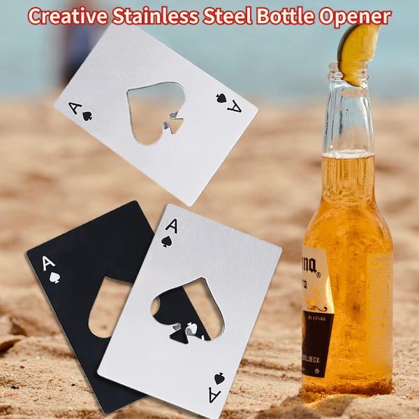 [오늘출발] 블랙 화이트 크리에이티브 스테인리스 스틸 병따개 포커 스페이드 에이스 포켓 카드 와인 맥주 소다 캡 디