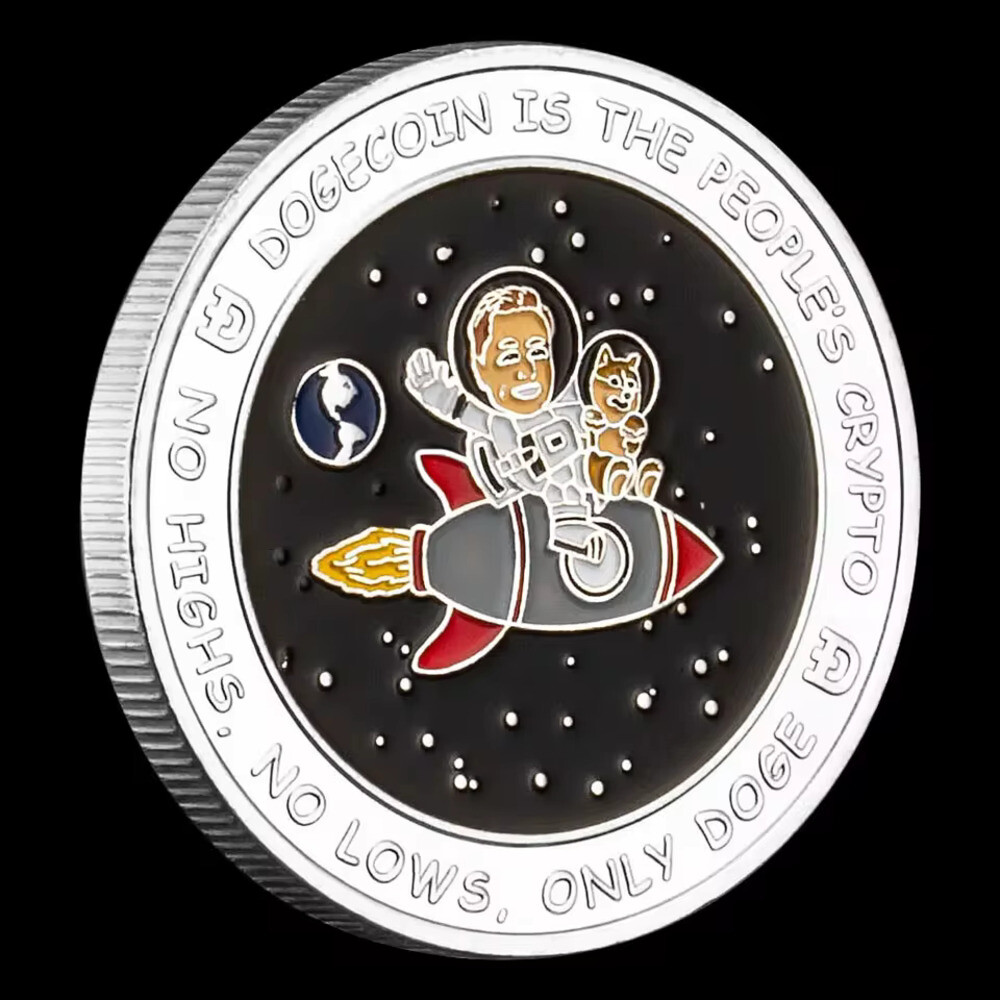 Dogecoin 암호 화폐 은도금 기념 동전 머스크와 도지 투 더 문 물리적 암호화 소장