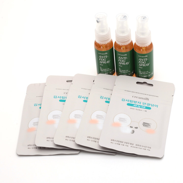 [오늘출발] 국산 김서림방지 스프레이 안경렌즈 전용 극세사 수건 크리너 안티포그 ANTI FOG SPRAY 크리밀리 씨엠에이