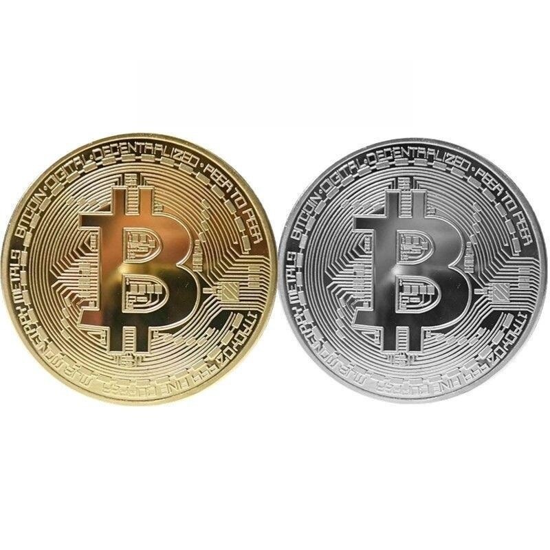 선물 기념용  디지털 골드 비트코인 암호 가상 화폐 기념주화 BTC Bitcoin-비트코인(골드+실버+케이스)
