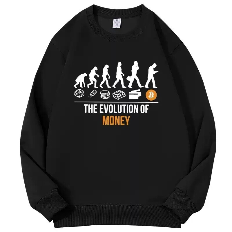 BTC 비트코인 맨투맨 티셔츠 가상 암호 화폐 진화 에볼루션 블록체인 코인 투자자 티셔츠