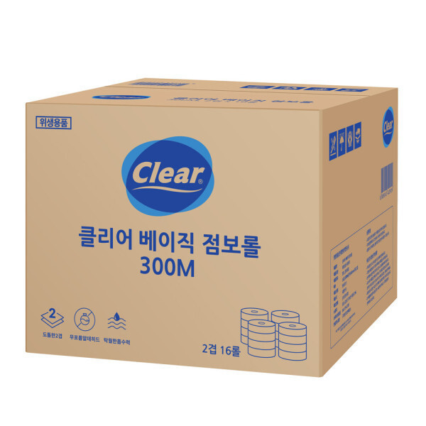 [오늘출발] 클리어(제지류) 클리어 베이직 점보롤 2겹 300M 대용량 공공장소 휴게소 업소용 빌딩관리 화장지 휴지 두루마리