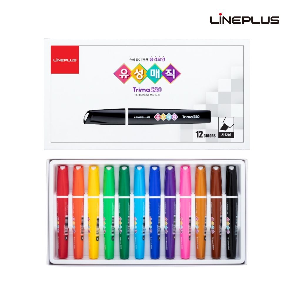 라인플러스 트리마330 유성매직 12색 세트 (사각닙) /컬러매직/채색용/글씨쓰기/컬러링/마카펜/학생용/오피