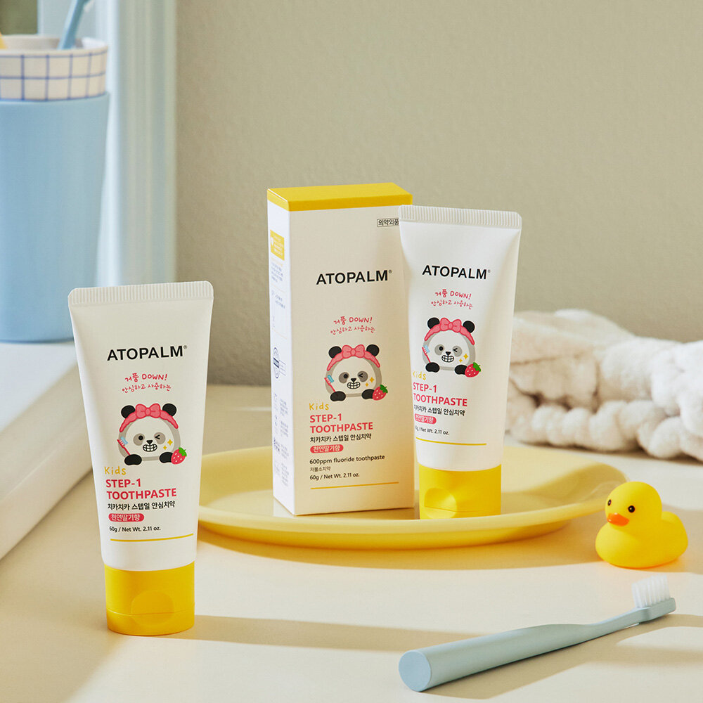 아토팜 아토팜 치카치카 스텝일 안심치약 3개입(천연딸기향/저불소)