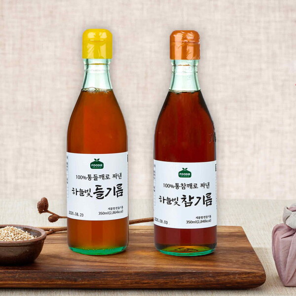 푸디헤븐 100%통깨로 진하게 짠 하늘빛 들기름 350ml+350ml