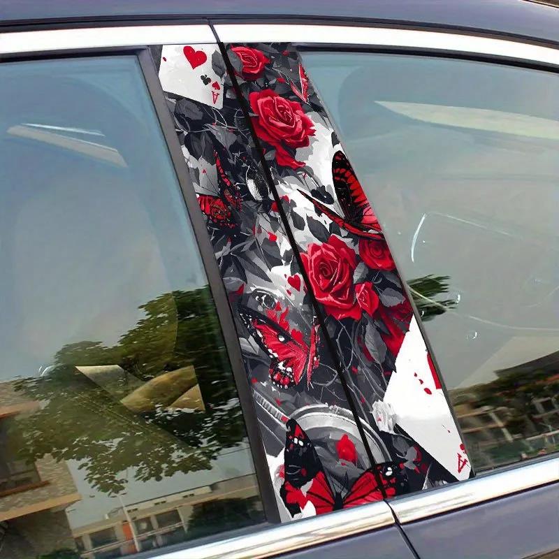 [오늘출발]꽃포커 자동차 스티커 B 기둥 방수 장식 커버 스크래치 DIY 문 자외선 차단 비닐 데칼 1PC
