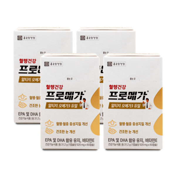 종근당건강 종근당 프로메가 알티지rTG오메가3듀얼 4박스(4개월분) 장용성 불포화지방산 눈+혈행건강 온가족 영양제