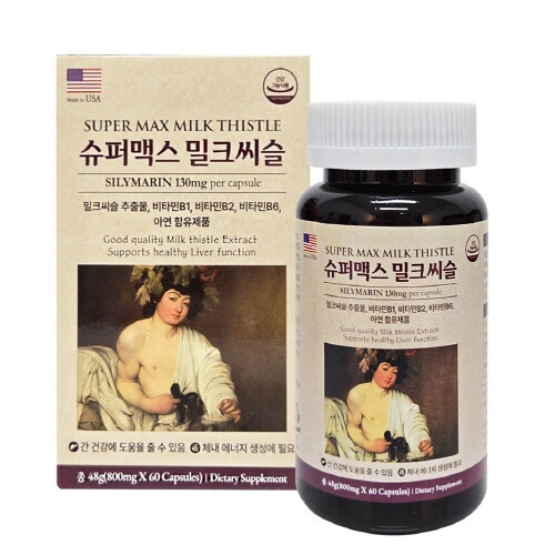 유에스파마텍 실리마린 130mg 비타민B군3종 슈퍼맥스밀크씨슬 800mgx60캡슐 2달분 아연 미국직수입