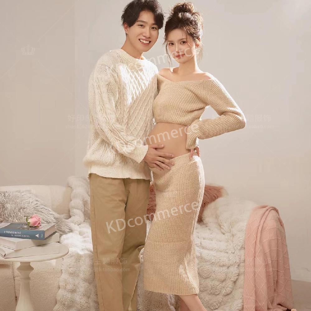만삭 사진 니트 세트 루즈핏 크롭티 임신 주수 촬영 임산부