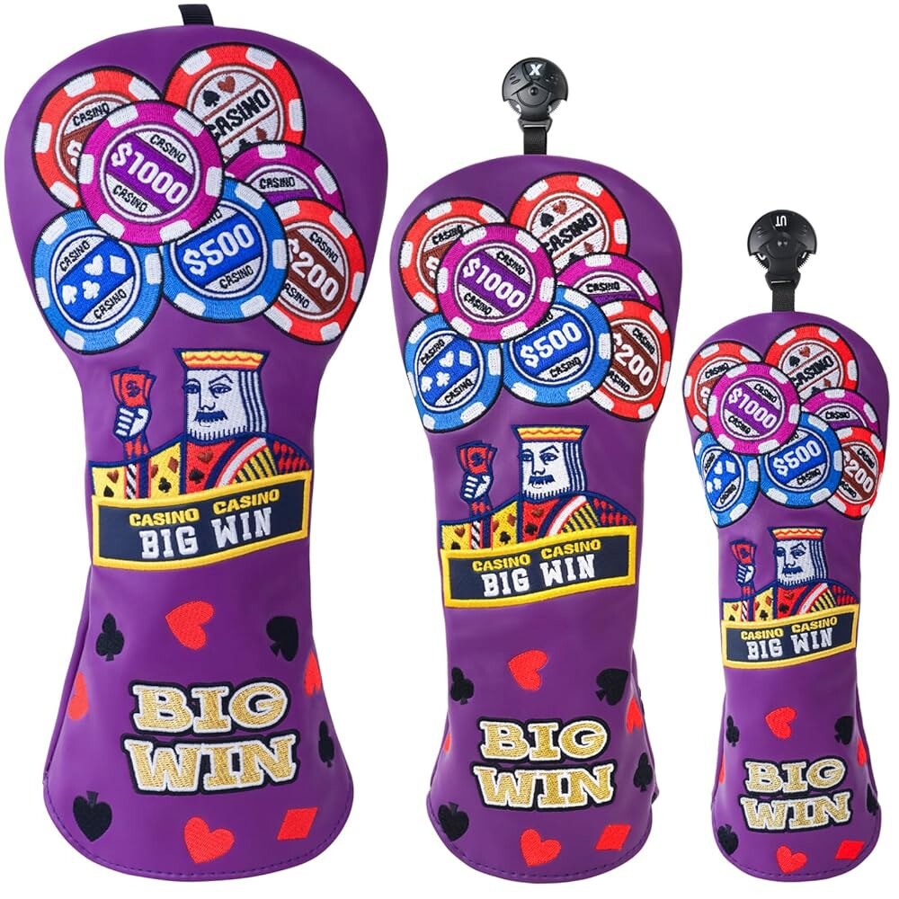 [오늘출발] 빅 티스 윈 골프 우드 클럽 커버 드라이버 헤드 페어웨이 유틸리티 Ut 남성용 프로텍터 카지노 포커 커버