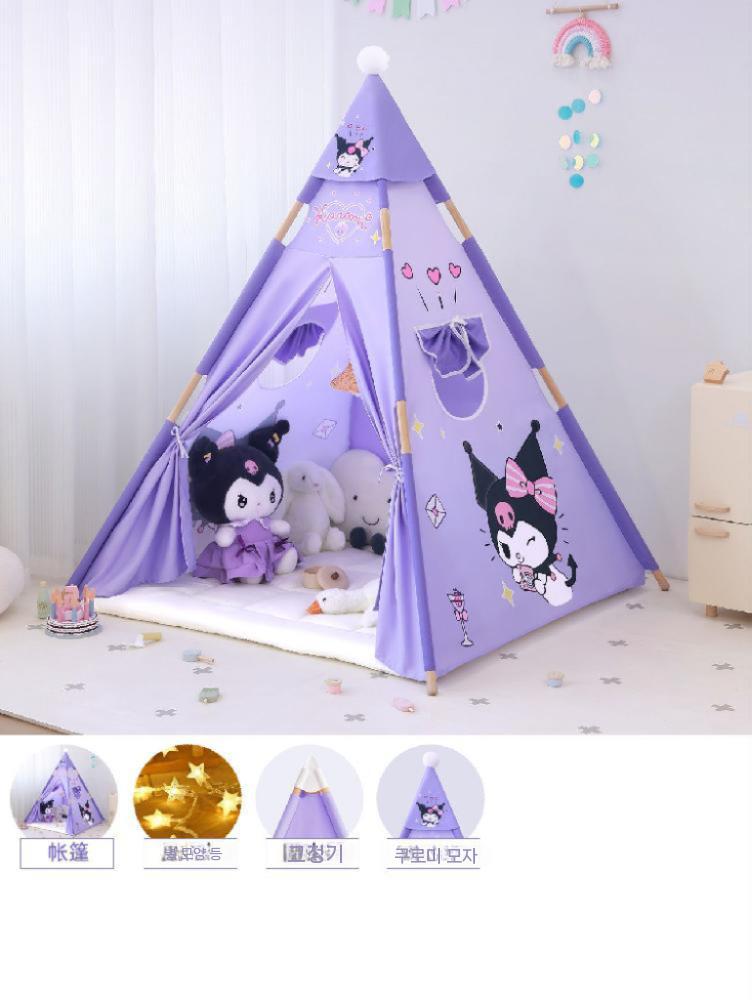 텐트 키즈룸 리틀텐트 잠자는 공주 작은 집 놀이방 쿨로미 (별빛 + 리테이너 + 쿠로미 모자)