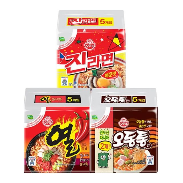 오뚜기 진라면 매운맛 5입 + 열라면 5입 + 오동통면 5입