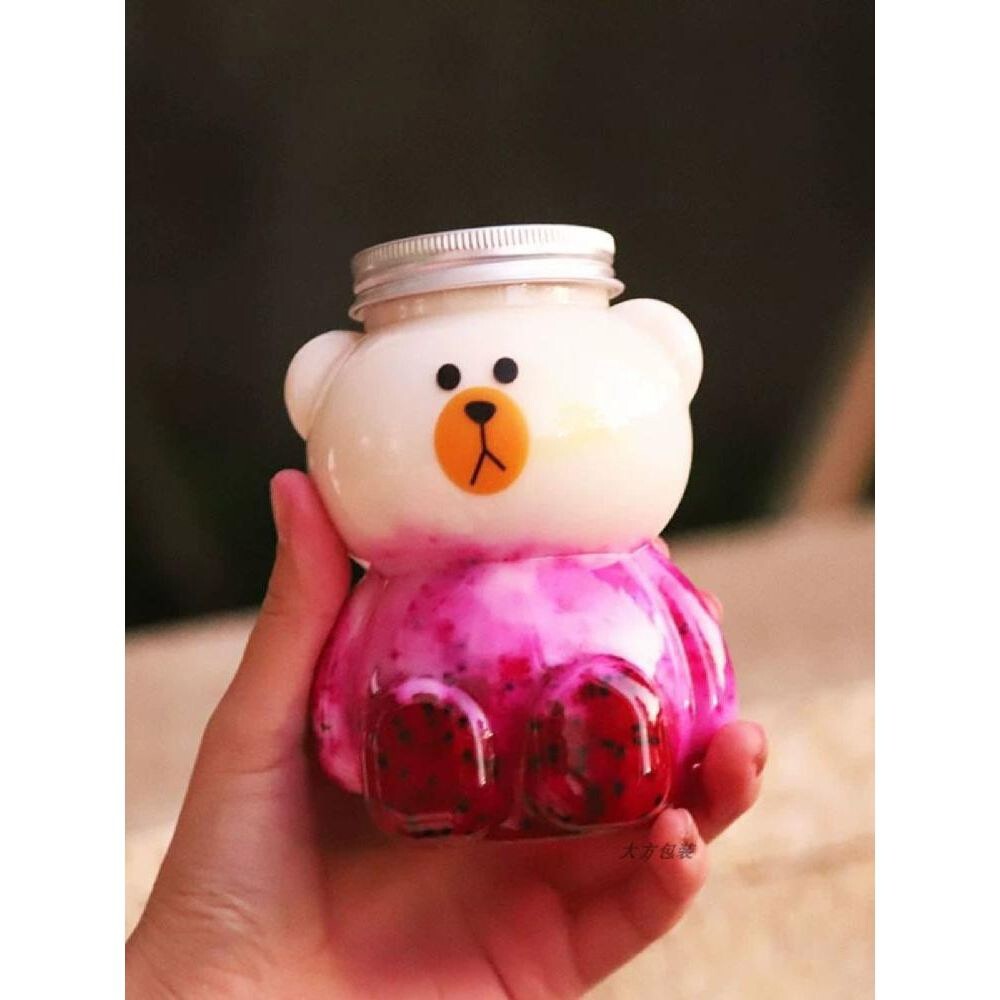곰돌이 플라스틱 공병 100개 대용량 카페포장 350ml 구멍이뚫린뚜껑 포장용 350