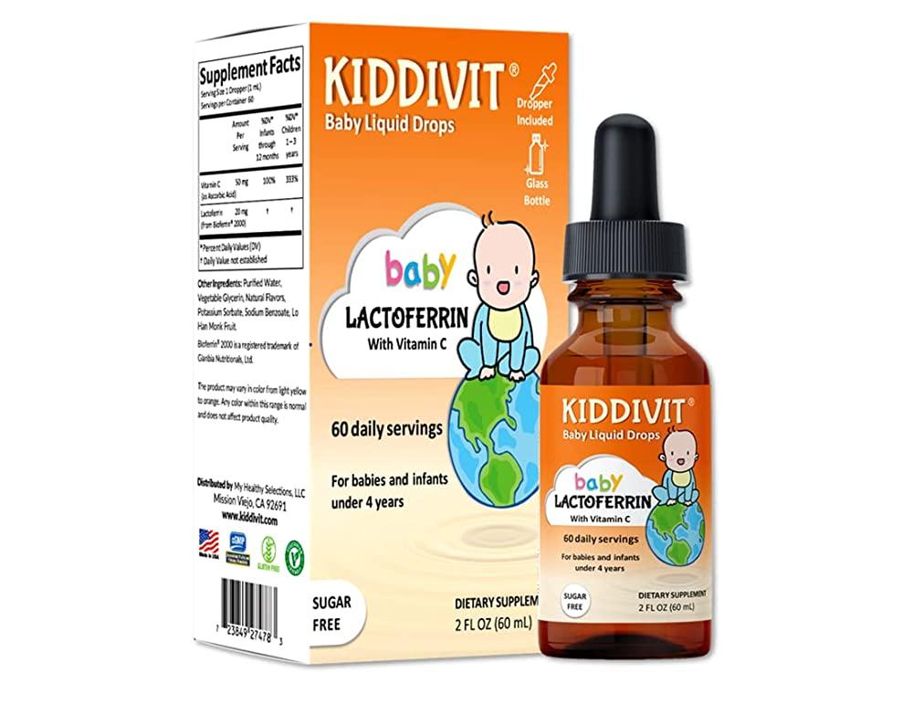 Kiddivit Baby 락토페린 액체 드롭 - 일일 60회 분량 60mL2액량 온스 이눌린 강화 프리바이오틱 식이 섬