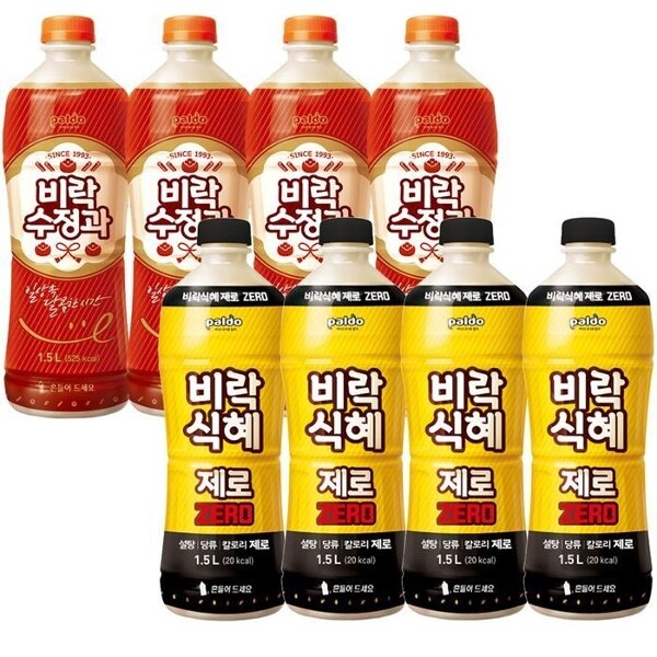 팔도 1.5L 비락 식혜 제로 4개+수정과 4개 총 8pet 전통 음료수