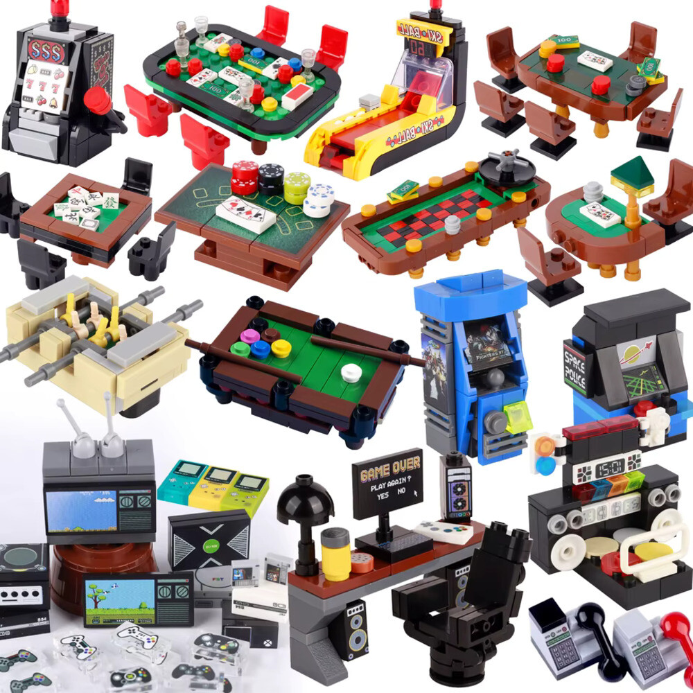 레고호환블록 MOC 시티 포커 테이블 슬롯 스키 볼 게임기 콘솔 빌딩 블록 컴퓨터 장난감 선물