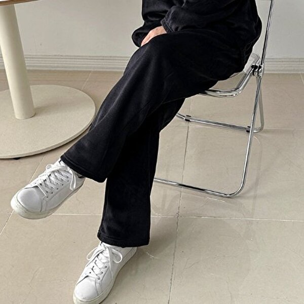 엄지척 남자 겨울 안감양털 카페알바 골지 검정 와이드팬츠