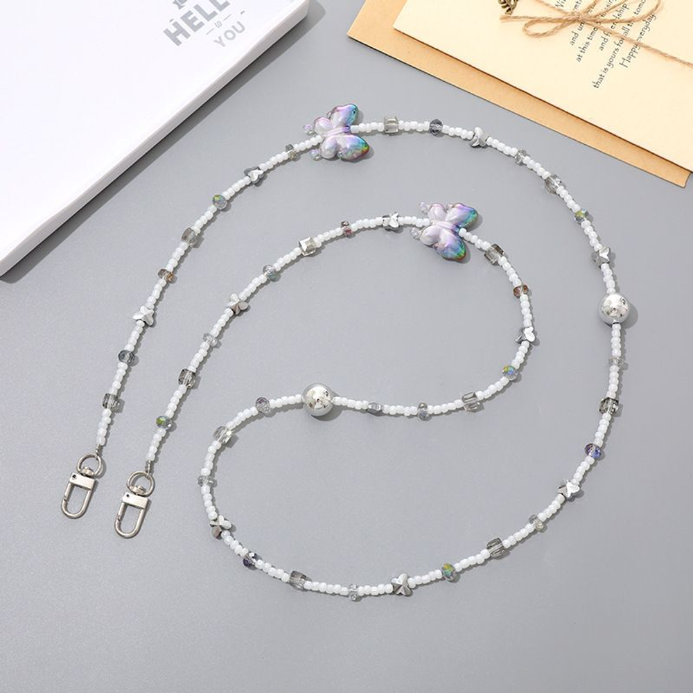 이연 신상 아크릴 비즈 핸드폰 체인 진주 크로 K3382 화이트 비즈 나비 크로스 체인 카드 안 가져가요.