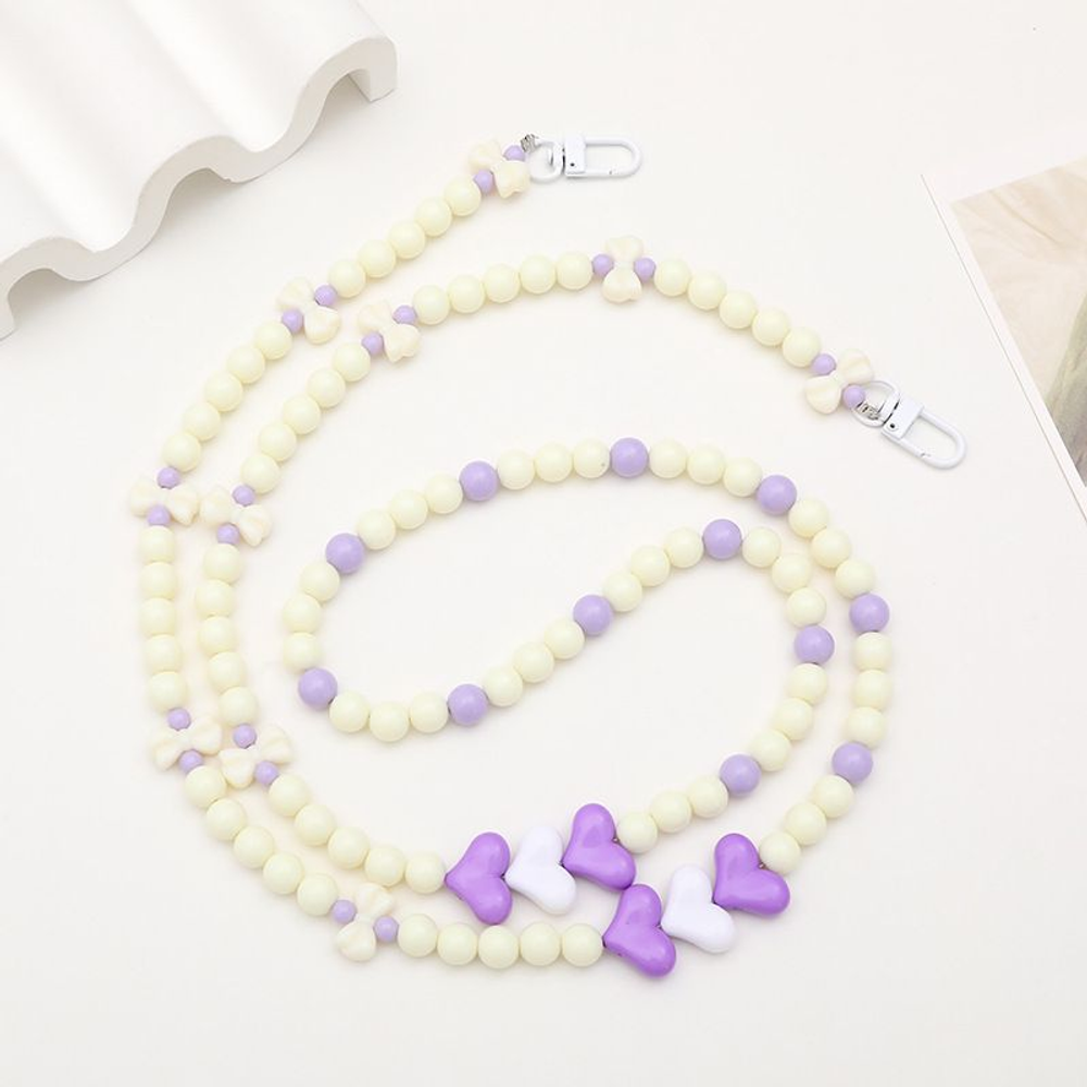 이연 신상 아크릴 비즈 핸드폰 체인 진주 크로 K013 하트리본 크로스화이트 카드 안 가져가요.