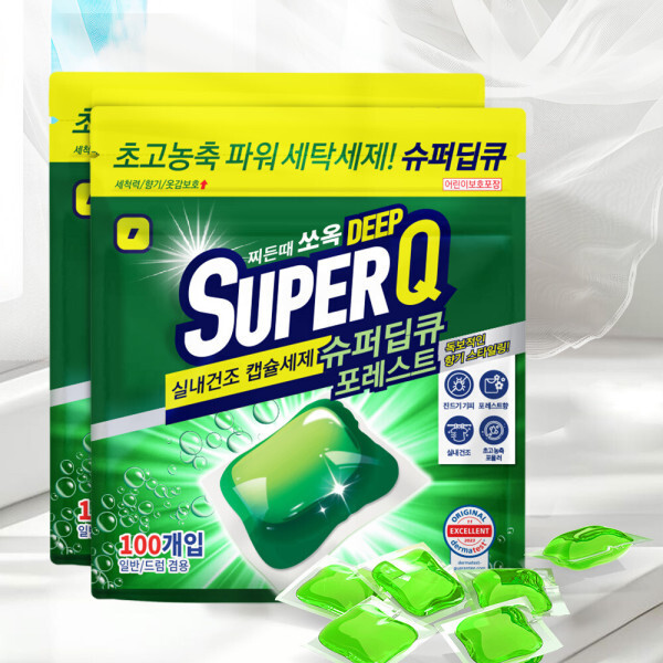 [오늘출발] 슈퍼큐 슈퍼딥큐 포레스트 100개입+100개입 캡슐세제 실내건조 고농축 대용량 세탁 드럼세탁기 세제