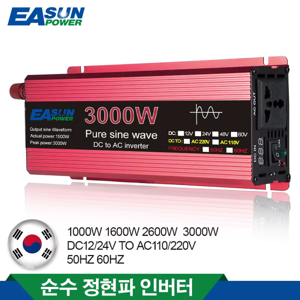 EASUN 순수 사인파 인버터 12V 24V 110V 220V 전압 전기 바이크 오토바이 3KW 변압기 전력 변환기 태양광