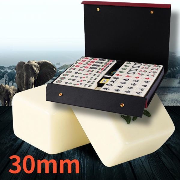 고급 중국 일본 상아 마작 세트 30mm 보드게임 세트 휴대용 상류층놀이 가죽케이스 포함 마작패 겜블