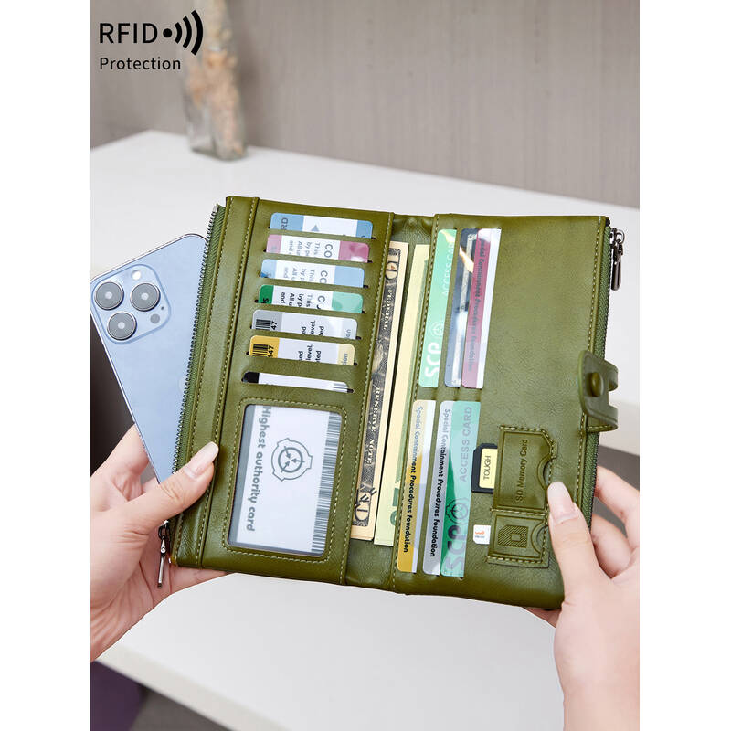 슬림 장지갑 얇은 현금 지폐 여성용 RFID 가죽 핸드백 여러 카드 슬롯 동전 지퍼 지갑 모바일