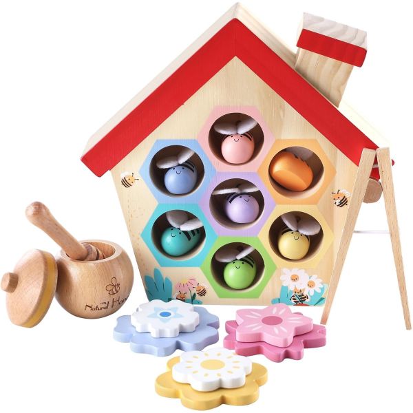 프리미엄 블록 쌓기 적층 교육 학습 장난감 토이 나무 벌통에서 하이브까지 매칭 게임 유아용 미세 모터 스