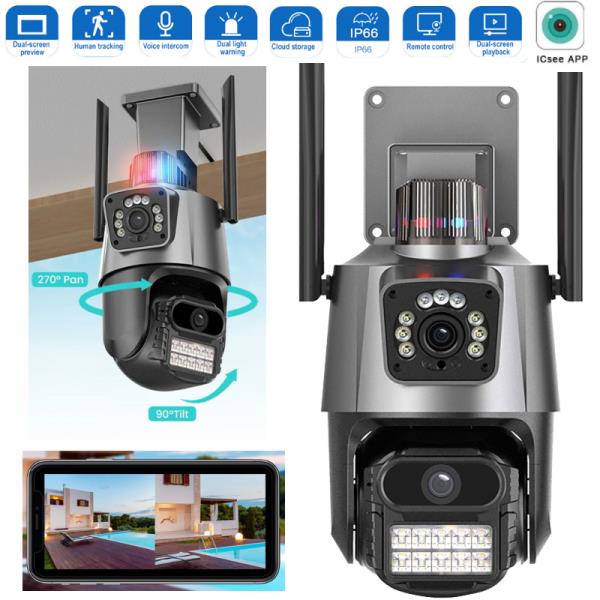 4G Sim 카드 카메라 8MP 듀얼 렌즈 야외 Wifi PTZ IP ICSee App 야간 투시경 양방향 음성 CCTV Net 감시 캠