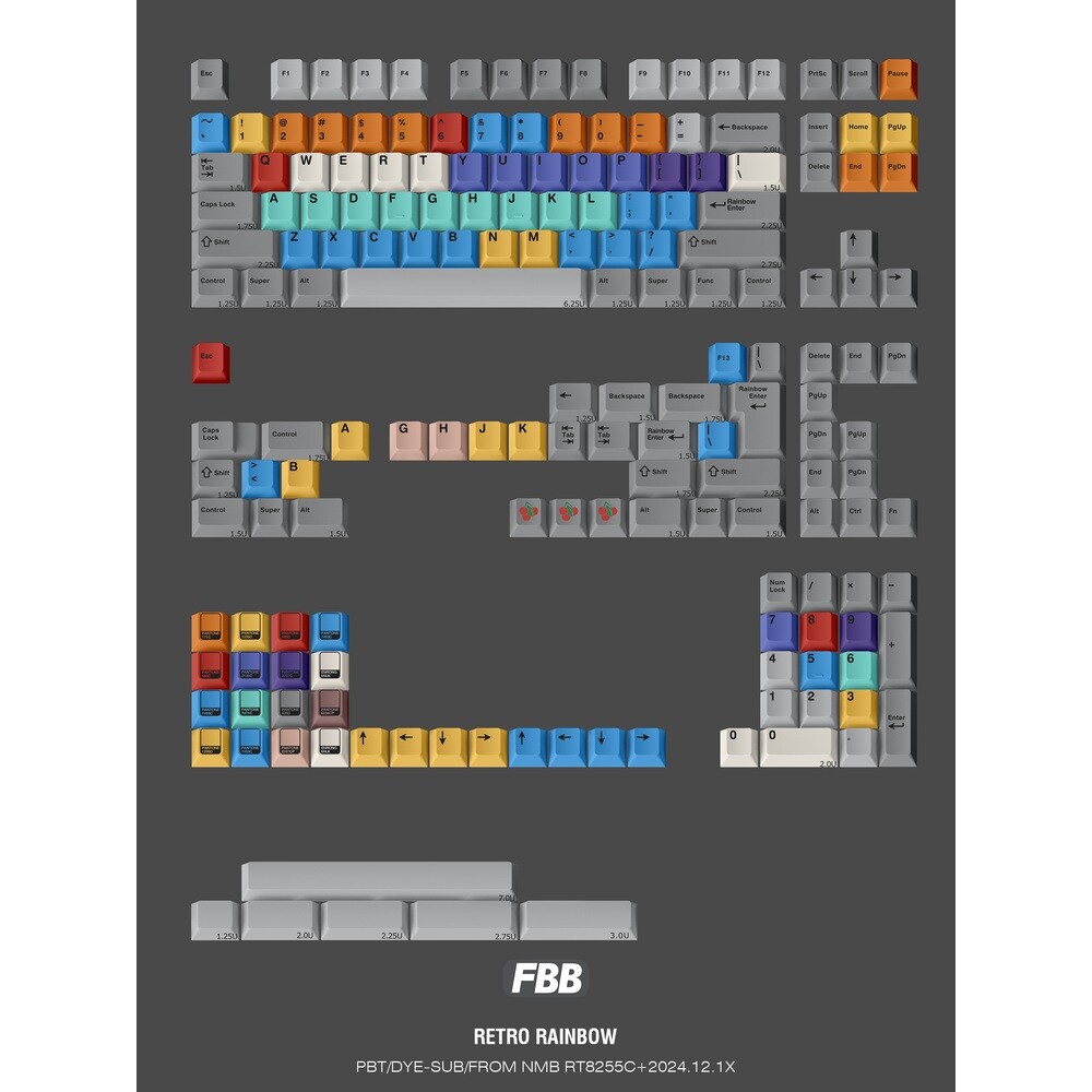 FBB 레트로 레인보우 키캡 기계식키보드 커스텀 꾸미기 PBT 179키-레트로 레인보우 키캡세트