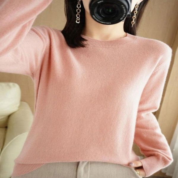 BZJL1YQY_4B여성 6컬러 퓨어 라운드넥 가을 니트티셔츠