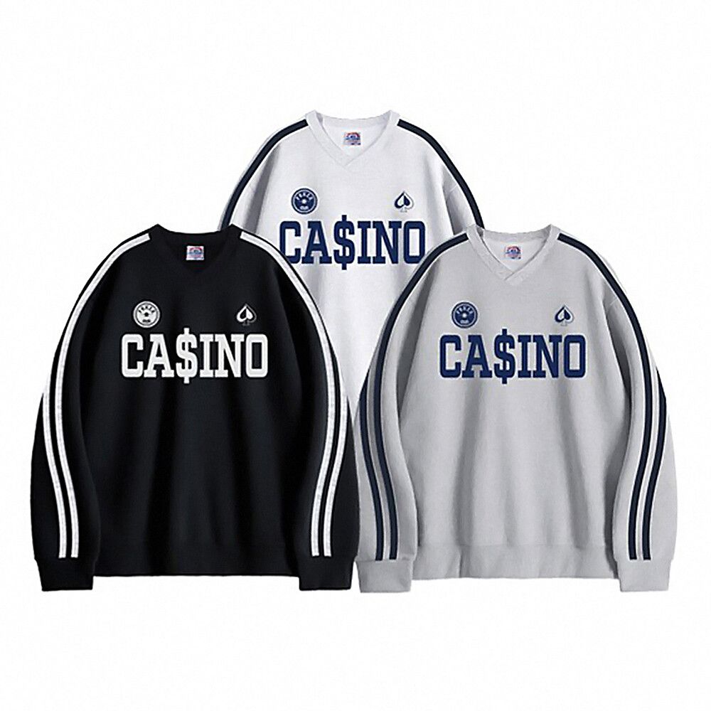 뉴메이드 / 효준 카지노 브이넥 오버핏 맨투맨티셔츠 / 빅사이즈